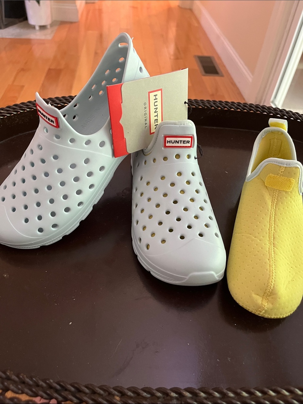 Hunter Kids White and Yellow Water Shoe Set with internal synthetic socks.